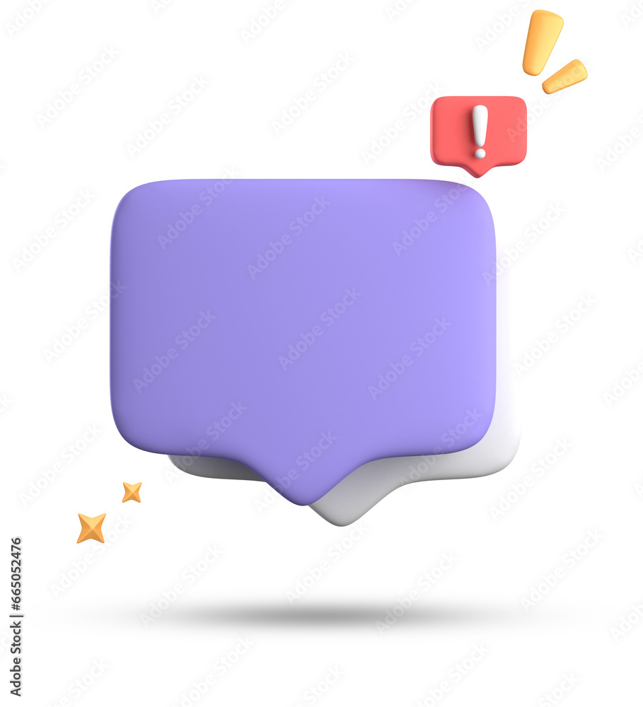 Poster 3d rendering of speech bubble, 3d pastel chat with exclamation mark icon set.