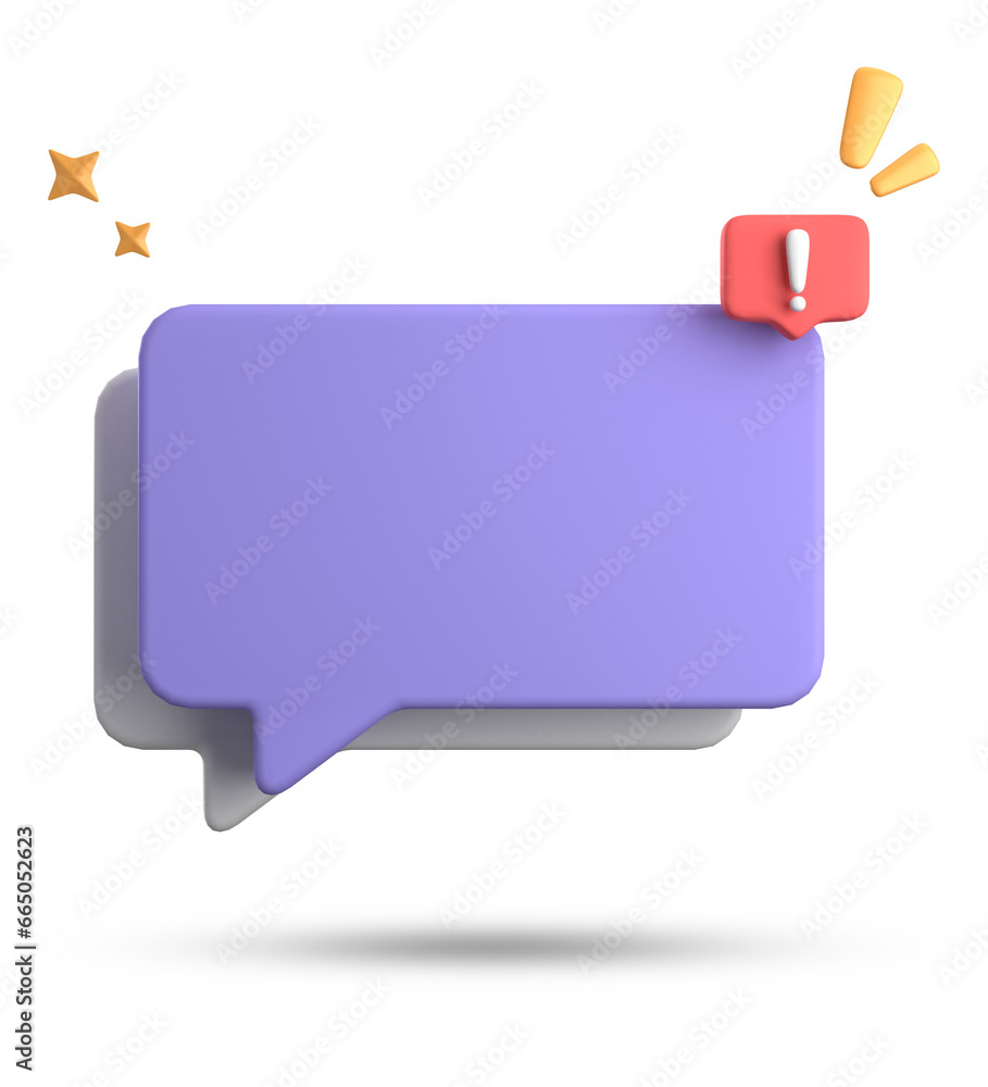 Poster 3d rendering of speech bubble, 3d pastel chat with exclamation mark icon set.