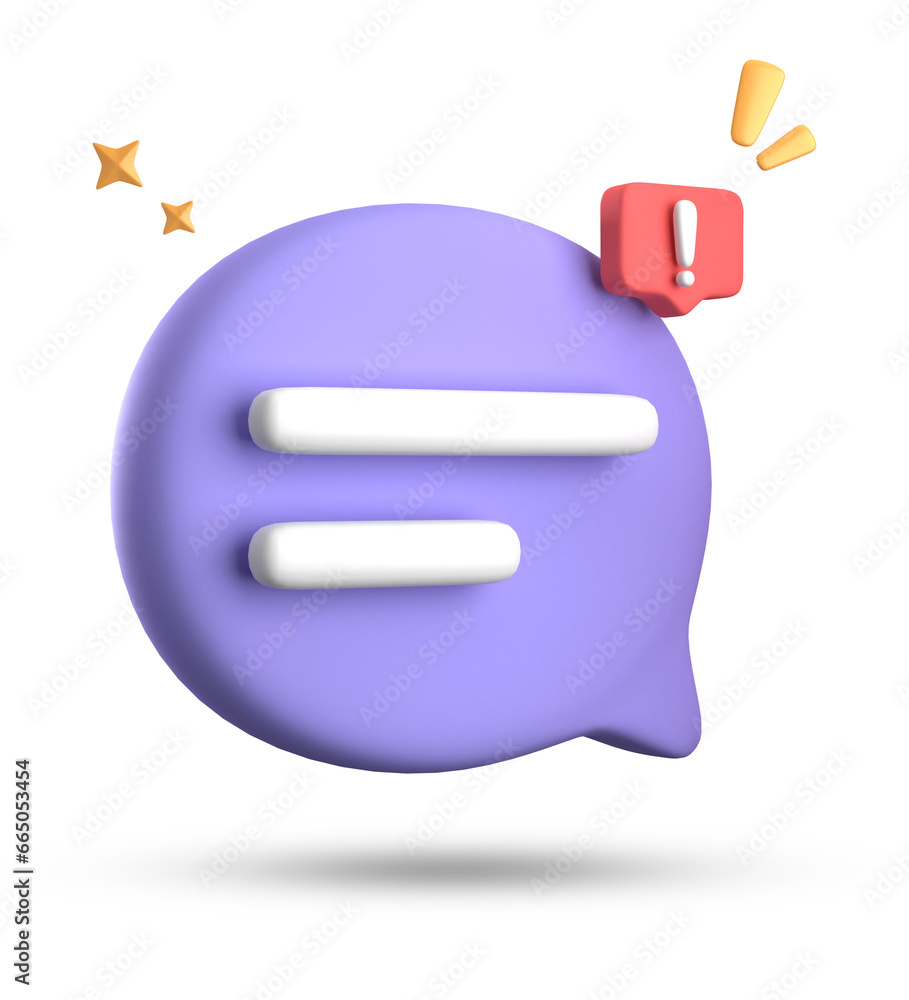 Poster 3d rendering of speech bubble, 3d pastel chat with exclamation mark icon set.