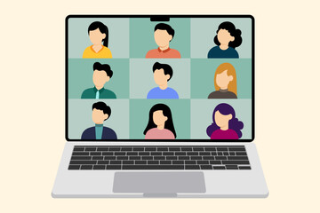 video conference, people connecting together, learning or meeting online with teleconference, Remote work, Work from home, Business vector illustration