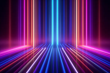 Abstract futuristic dark background with neon horizontal and vertical lines