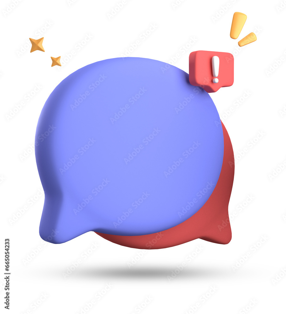 Poster 3d rendering of speech bubble, 3d pastel chat with exclamation mark icon set.