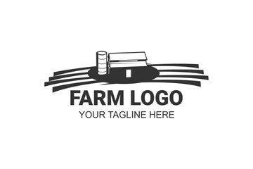 Farm House logo isolated on white background. Black emblem with farmhouse for natural farm products. Vector illustration.
