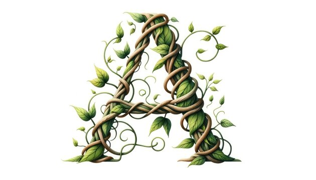 Watercolor painting of the letter 'A' composed of intertwining vines and leaves, evoking a sense of nature and growth