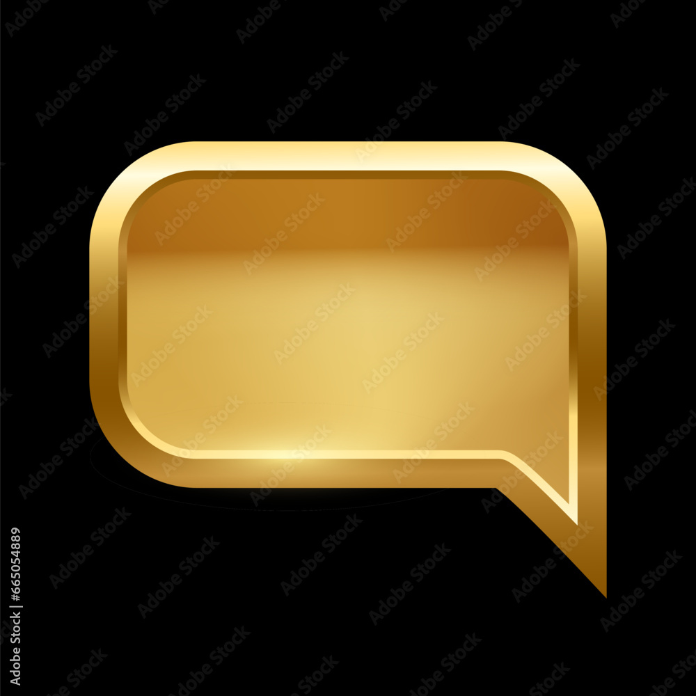 Poster gold rectangle speech bubble with frame vector illustration. 3d golden glossy elegant button design 