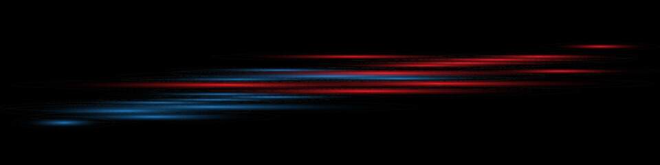 Realistic effect of red blue lights flash with beams. Vector illustration isolated on black background