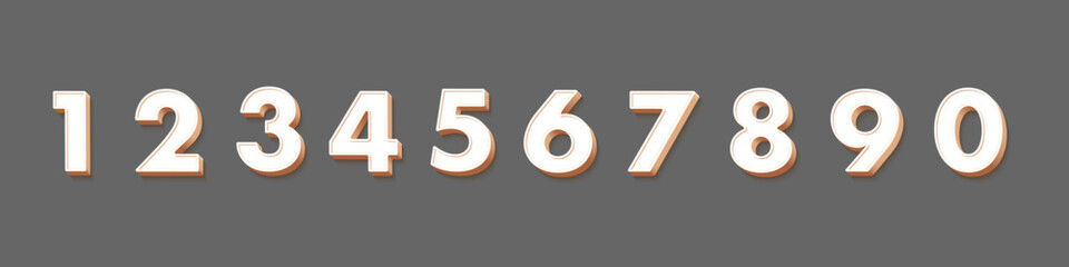 Numbers font alphabet vector set. Modern anniversary white font with gold frame on grey background. Dynamic luxury design elements