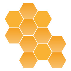 Illustration depicting several orange bee honeycombs with a gradient on a white background.