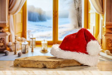Fototapeta premium Winter window background and christmas tree. 