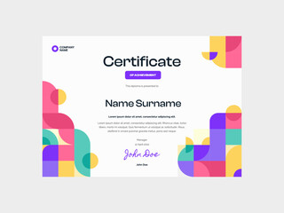 minimalist and modern Certificate Template adorned with a colorful mosaic pattern, radiating simplicity and vibrancy for a sophisticated look