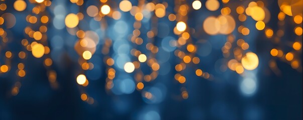 Fototapeta na wymiar holiday illumination and decoration concept, Christmas garland bokeh lights over dark blue background.