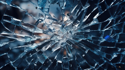 Broken glass with mesmerizing cracks that form unique patterns and textures