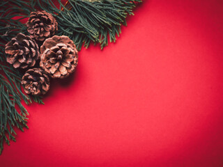 Christmas tree and gift box balls. Bokeh garlands in the blur red golden background. cube block to...
