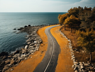 Aerial view of an empty  road through the mountains