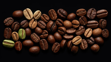 Naklejka premium Top of view of roasted coffee beans
