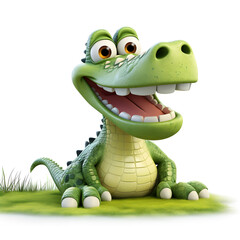 Fototapeta premium Crocodile on the grass 3d isolated on white