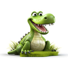 Fototapeta premium Crocodile on the grass 3d isolated on white