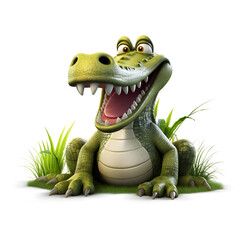 Fototapeta premium Crocodile on the grass 3d isolated on white