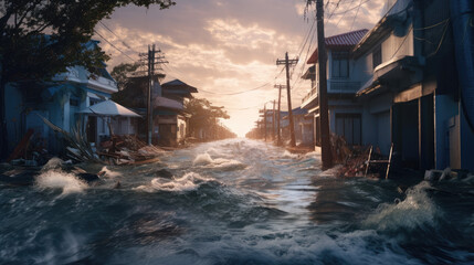 The city that was submerged by the tsunami - obrazy, fototapety, plakaty