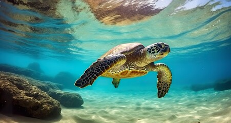 Obraz na płótnie Canvas Photo of Sea turtle in the Galapagos island.