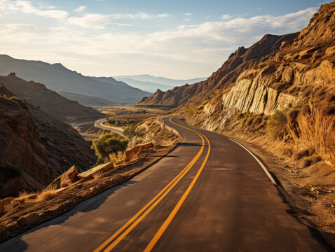 Aerial view of an empty  road through the mountains