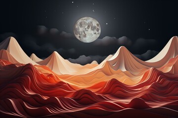 Abstract moon and mountain scenery under a sky. Generative AI