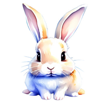 water color baby rabbit illustration, cute watercolor bunny, generative ai
