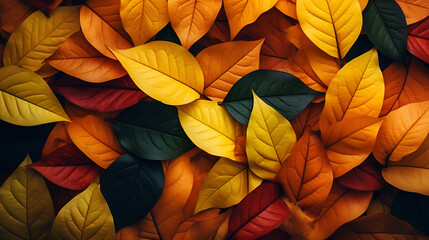 Autumn background with colored leaves background. Top view, copy space