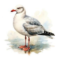 Watercolor seagull isolated on white background.