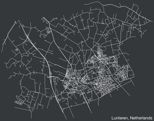 Detailed hand-drawn navigational urban street roads map of the Dutch city of LUNTEREN, NETHERLANDS with solid road lines and name tag on vintage background