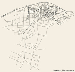 Detailed hand-drawn navigational urban street roads map of the Dutch city of HEESCH, NETHERLANDS with solid road lines and name tag on vintage background - obrazy, fototapety, plakaty