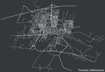 Detailed hand-drawn navigational urban street roads map of the Dutch city of FRANEKER, NETHERLANDS with solid road lines and name tag on vintage background - obrazy, fototapety, plakaty