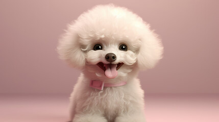 Obraz premium Realistic 3d render of a happy, furry and cute baby Poodle smiling with big eyes looking strainght