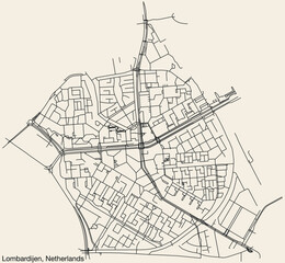 Detailed hand-drawn navigational urban street roads map of the Dutch city of LOMBARDIJEN, NETHERLANDS with solid road lines and name tag on vintage background