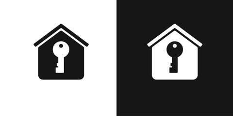 Opening house key vector sign. House key, real estate key sign - obrazy, fototapety, plakaty