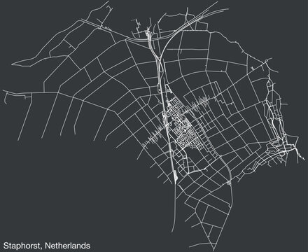 Detailed hand-drawn navigational urban street roads map of the Dutch city of STAPHORST, NETHERLANDS with solid road lines and name tag on vintage background