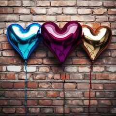 Colorful balloons on a brick wall background 3d render