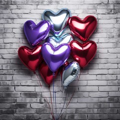 Colorful balloons on a brick wall background 3d render