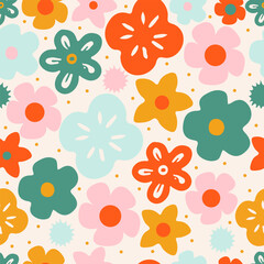 Hand drawn trendy floral seamless pattern illustration.