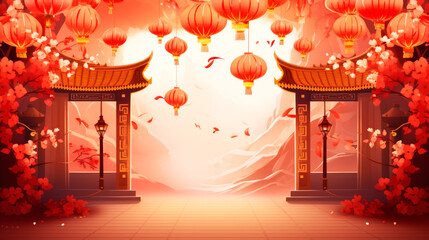 Chinese New Year pink background  - obrazy, fototapety, plakaty