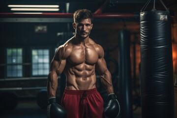 Fototapeta na wymiar A strong man preparing for a boxing workout