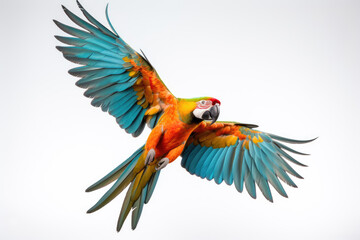 Flying parrot on white background