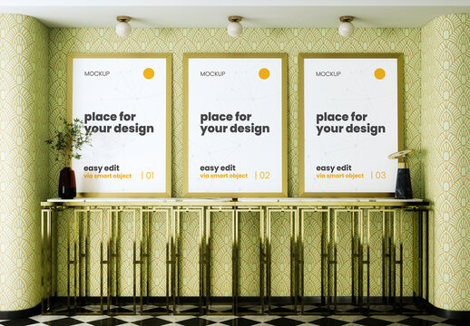 Art Deco Elegant Room Scene Vertical Poster Mockup 03
