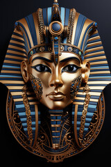 Ancient Egyptian Golden Mask of Pharaon on a black background. Generative AI - obrazy, fototapety, plakaty
