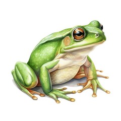 Watercolor green frog on white background.