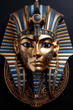 Ancient Egyptian Golden Mask of Pharaon on a black background. Generative AI