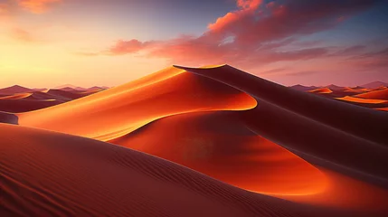 Gardinen Sand Dunes in the Desert Landscape on a Blue Sky Background. Generative AI. © doomu