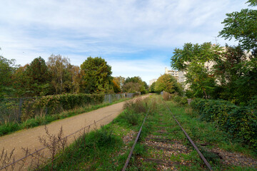 Railway track of the Petite Ceinture Paris' Abandoned Railway. Paris 12th arrondissement 