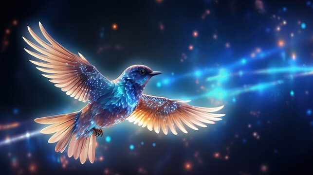 Graphic Digital bird flying connection technology concept