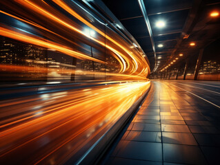 Fototapeta na wymiar Motion blurred car light tracks in the tunnel